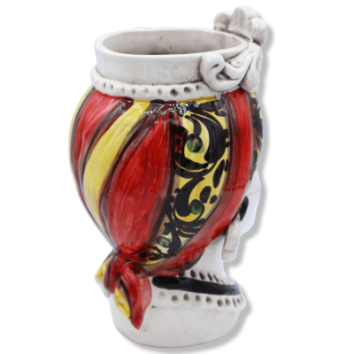 Cerâmica Caltagirone castanha escura, com friso e decoração do séc. XVII sobre fundo vermelho, cerca de 20 cm de altura.