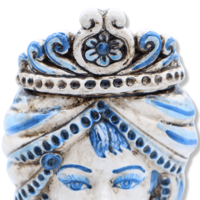 Tłuszcz Normanna w ceramice Caltagirone, z koroną na tle niebieskim, h 20 cm około (1pz) Mod RP - 