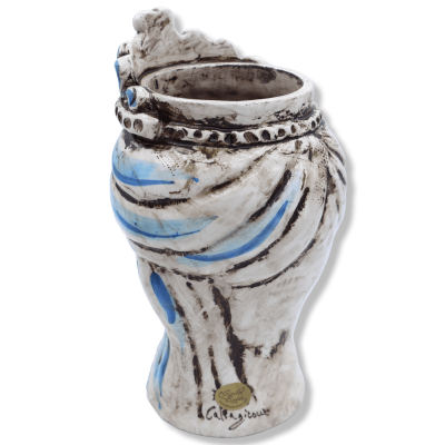Tłuszcz Normanna w ceramice Caltagirone, z koroną na tle niebieskim, h 20 cm około (1pz) Mod RP - 