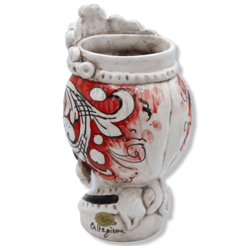 Keramisk Blackberry huvud Caltagirone, med krona och barock dekoration på röd bakgrund, h 20 cm ca. (1pz) Mod RP - 
