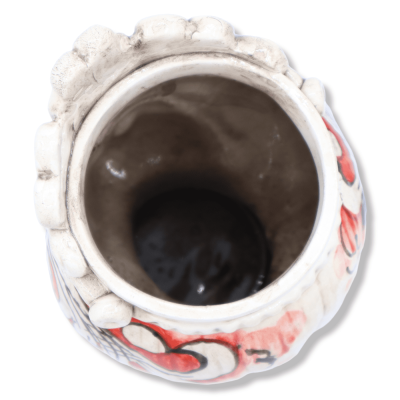 Tête de maure en céramique de Caltagirone, avec couronne et décor baroque sur fond rouge, environ h 20 cm. (1pc)Module R