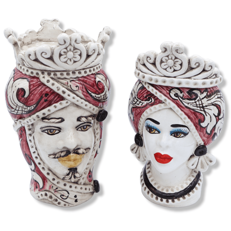 Cerámica Caltagirone marrón oscuro, con corona y decoración barroca sobre fondo burdeos, h 20 cm aprox. (1pc) Mod RP - 