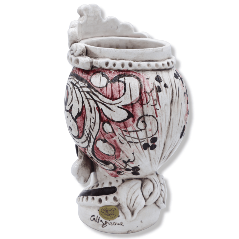 Tête marron foncé en céramique de Caltagirone, avec couronne et décor baroque sur fond bordeaux, h environ 20 cm. (1pc)M