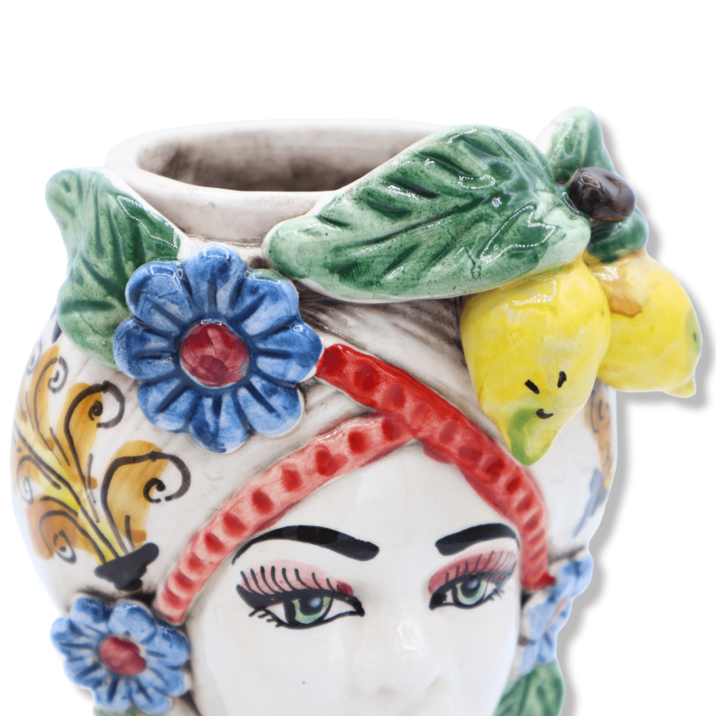 Caltagirone ceramic dark brown, crown of lemons & flowers and floral decoration, h 20 cm approx. (1pc) Mod RP - 