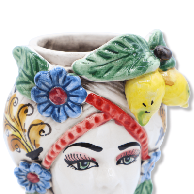 Keramisk Blackberry huvudet Caltagirone, citronkrona & blommor och blommig dekoration, h 20 cm approx. (1pz) Mod RP - 