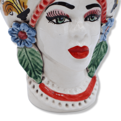 Caltagirone ceramic dark brown, crown of lemons & flowers and floral decoration, h 20 cm approx. (1pc) Mod RP - 