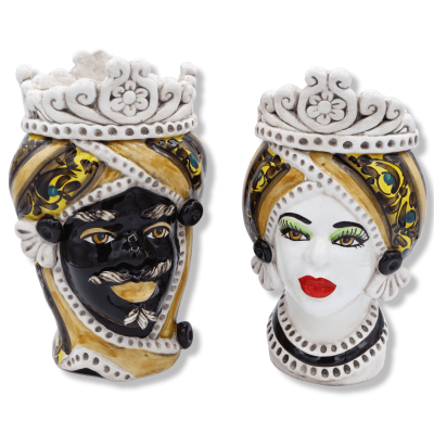 Ceramiczna czapka Caltagirone, z koroną i barokem na pomarańczowym tle, h 20 cm około (1pz) Mod RP - 