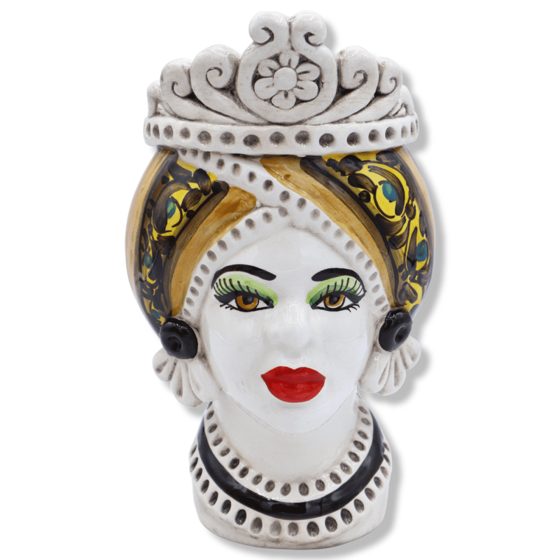 Cerâmica Caltagirone castanha escura, com coroa e decoração barroca sobre fundo laranja, altura 20 cm aprox. (1pc) Mod R