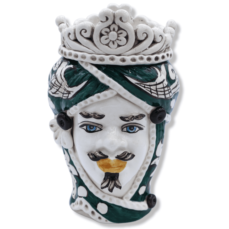 Cerámica Caltagirone marrón oscuro, con corona y decoración barroca sobre fondo verde, h 20 cm aprox. (1pc) Mod RP - 