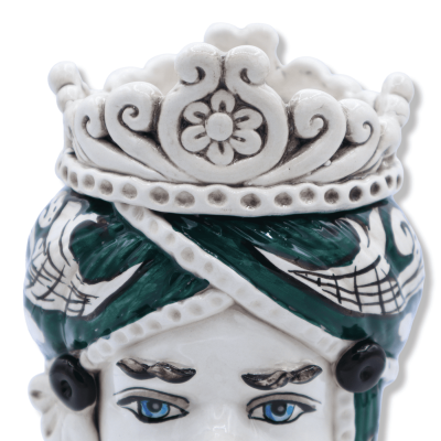 Dark brown Caltagirone ceramic, with crown and baroque decoration on a green background, h 20 cm approx. (1pc) Mod RP - 