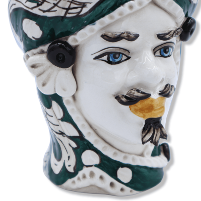 Dark brown Caltagirone ceramic, with crown and baroque decoration on a green background, h 20 cm approx. (1pc) Mod RP - 