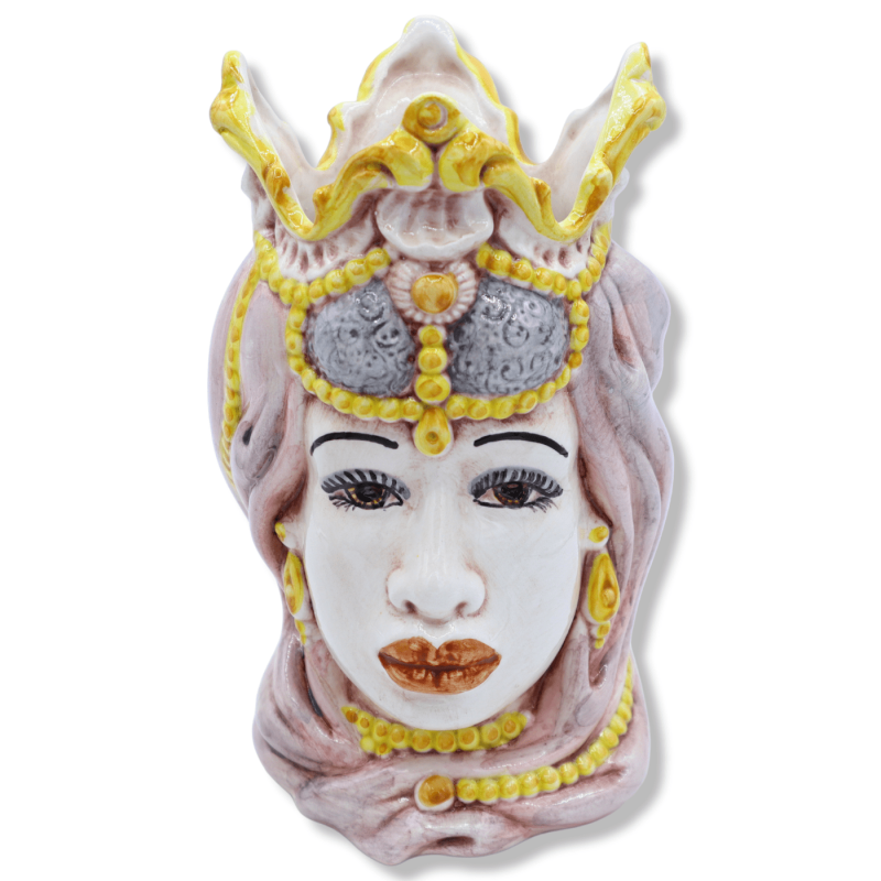 Pareja de cabezas moriscas en cerámica Caltagirone con corona y turbante, h 18 cm aprox. Modelo BR - 
