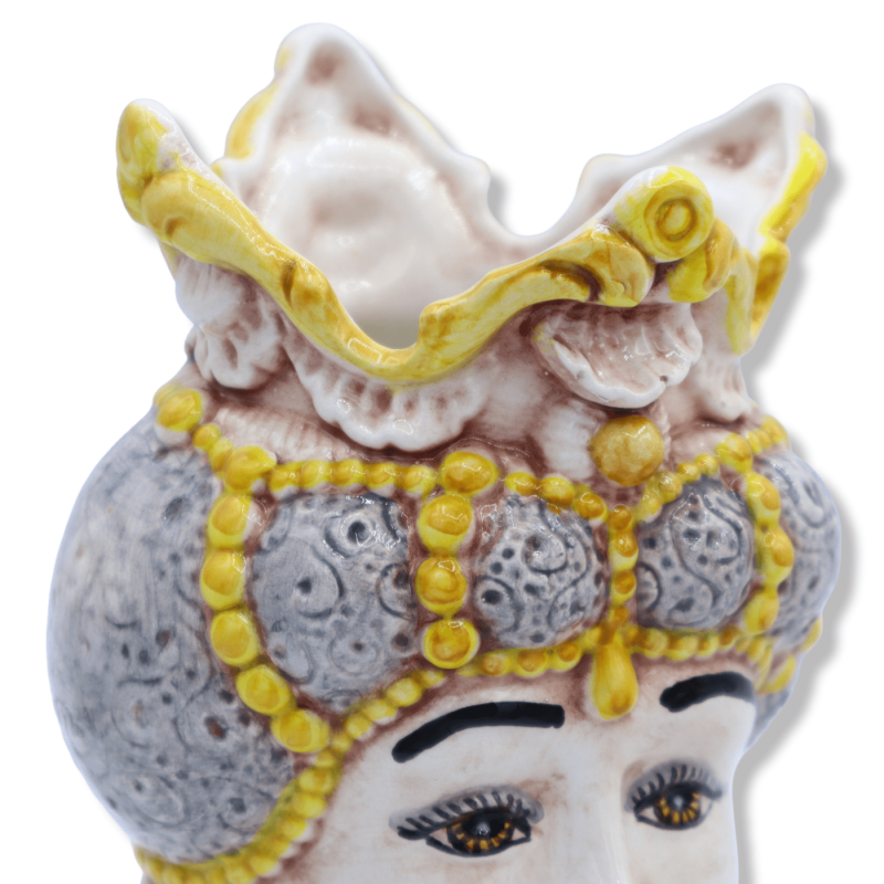 Paar dunkelbraune Köpfe aus Caltagirone-Keramik mit Krone und Turban, ca. 18 cm hoch. BR-Mod - 