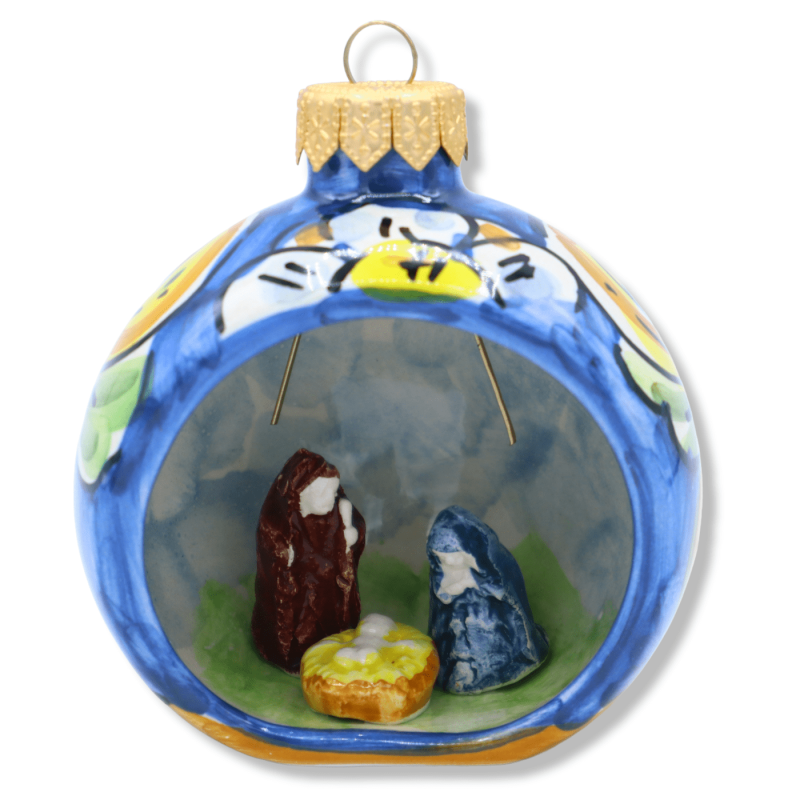 Bola de Natal com presépio de cerâmica Caltagirone, cor selecionável e decoração aleatória, altura 9 cm aprox. mod FL -  Bola de Natal com presépio de cerâmica Caltagirone, cor selecionável e decoração aleatória, altura 9 cm aprox. mod FL -