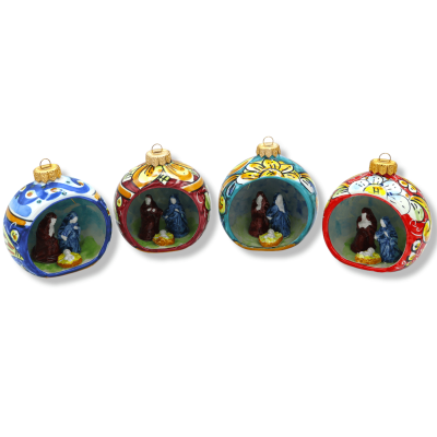 Bola de Natal com presépio de cerâmica Caltagirone, cor selecionável e decoração aleatória, altura 10 cm aprox. mod FL -