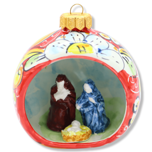 Bola de Natal com presépio de cerâmica Caltagirone, cor selecionável e decoração aleatória, altura 10 cm aprox. mod FL - 2