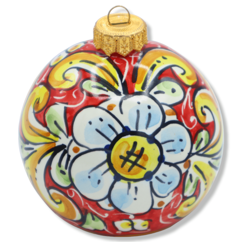 Bola de Natal com presépio de cerâmica Caltagirone, cor selecionável e decoração aleatória, altura 10 cm aprox. mod FL - Bola de Natal com presépio de cerâmica Caltagirone, cor selecionável e decoração aleatória, altura 10 cm aprox. mod FL -