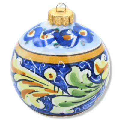 Julboll med Ceramic Crib av Caltagirone, Färg valbar och avslappnad dekoration, h 10 cm ca. FL - 