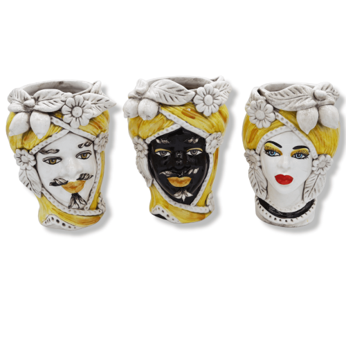 Dark brown Caltagirone ceramic, with fruit crown and on a yellow background, h 20 cm approx. (1pc) Mod RP - 