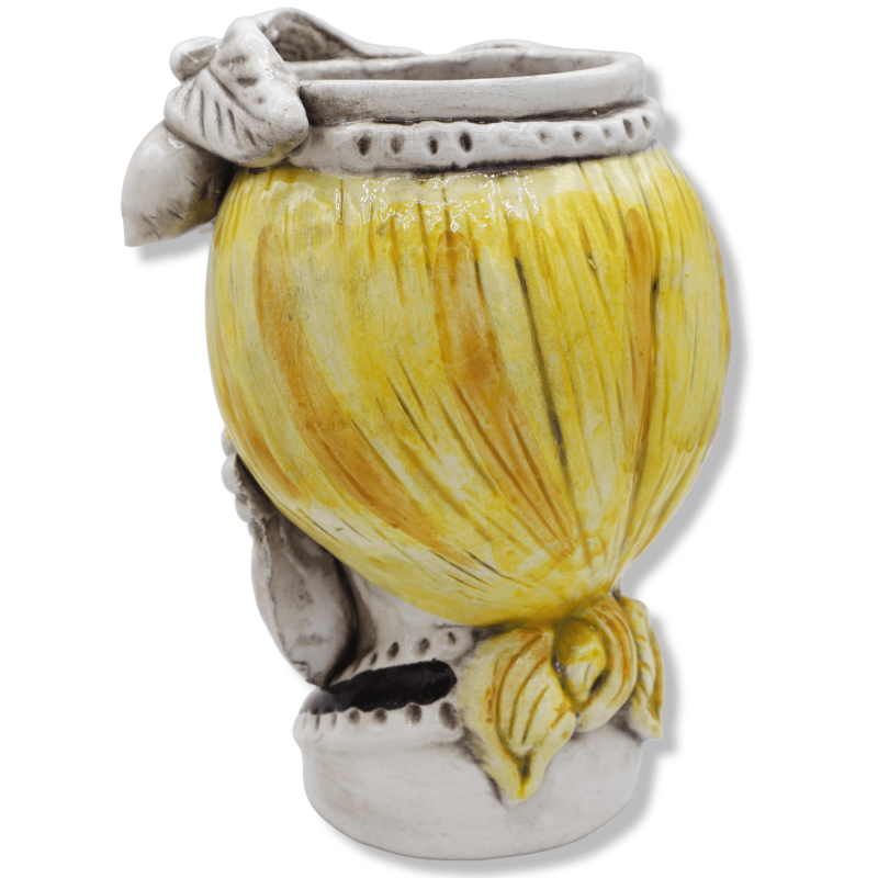 Dark brown Caltagirone ceramic, with fruit crown and on a yellow background, h 20 cm approx. (1pc) Mod RP - 
