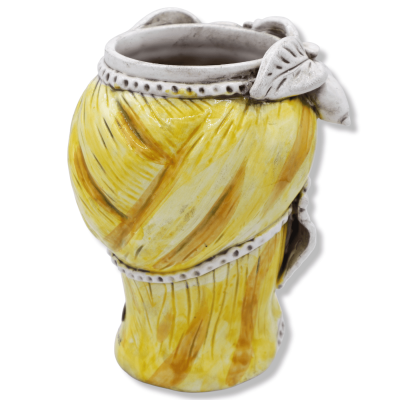 Ceramic blackberry hoofd Caltagirone, met fruitkroon en op gele achtergrond, 20 cm approx. Mod RP - 