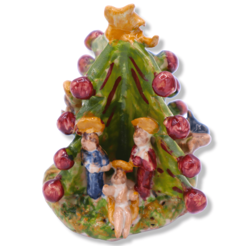 Composizione presepe in albero tridimensionale in ceramica Siciliana, dettagli e personaggi in rilievo, h 7 cm ca. Mod M 2