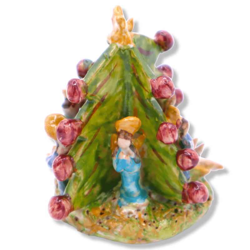 Composição de presépio em árvore tridimensional em cerâmica siciliana, detalhes e personagens em relevo, altura 7 cm apr