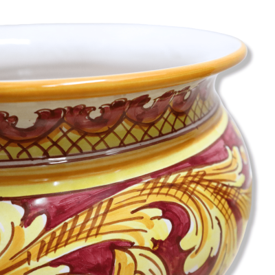 Cachepot Maceta para plantas en cerámica Caltagirone, decoración barroca sobre fondo burdeos, disponible en varios tamañ