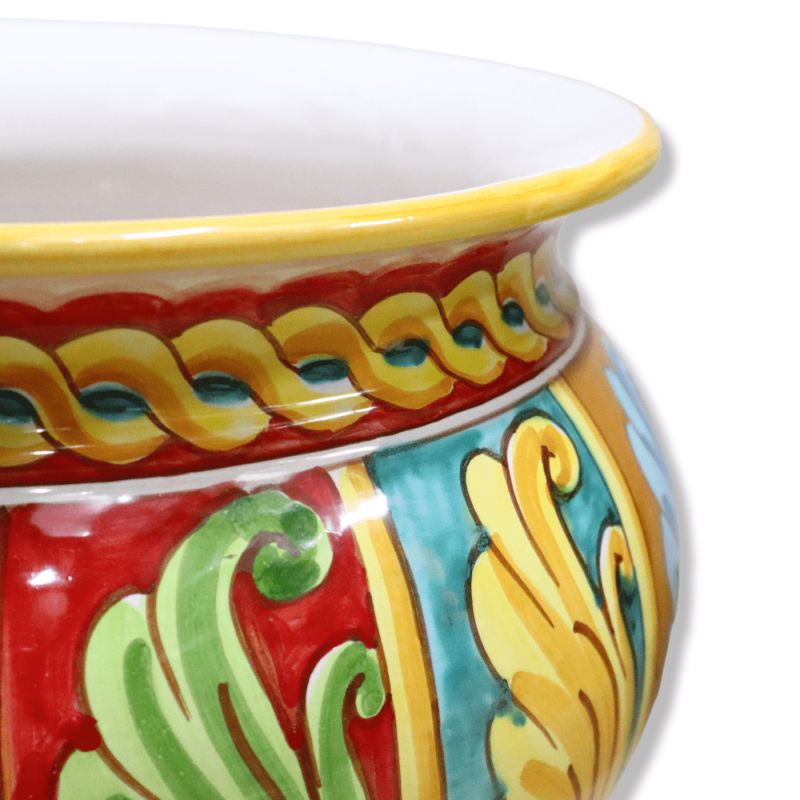 Ceramiczna doniczka Cachepot Caltagirone, dekoracja barokowa z wielobarwnym tłem, w 5 wariantach wielkości (1 szt.) - 
