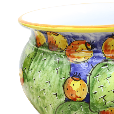 Cachepot Vaso em cerâmica siciliana, decoração em figo da Índia sobre fundo azul, disponível em vários tamanhos - Mod GR