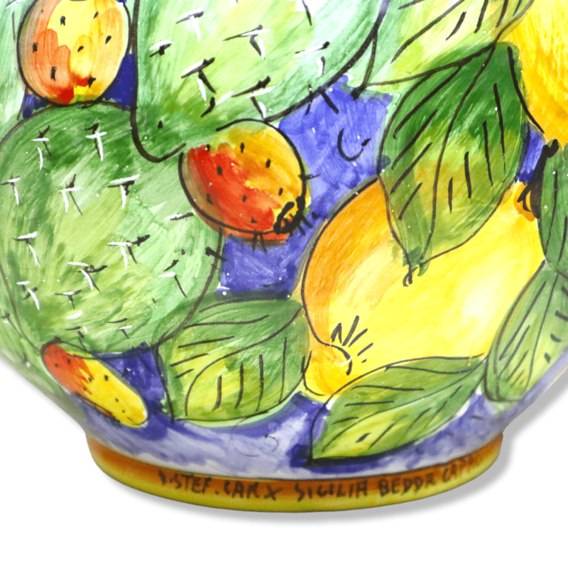 Cachepot Plant pot in Sicilian ceramic, prickly pear decoration on a blue background, available in various sizes - Mod G