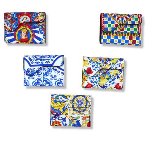Cartera de ecopiel, decorada con estampados de temática siciliana, decoración seleccionable (1Pz) - 