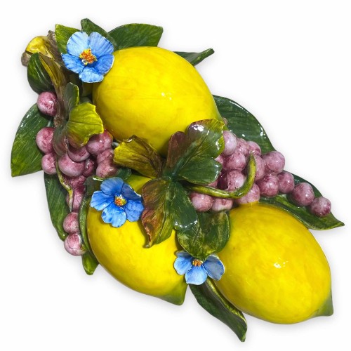 Keramikbündel mit Zitronen und Weintrauben, handgefertigt und dekoriert – Maße ca. 35 x 18 cm - 