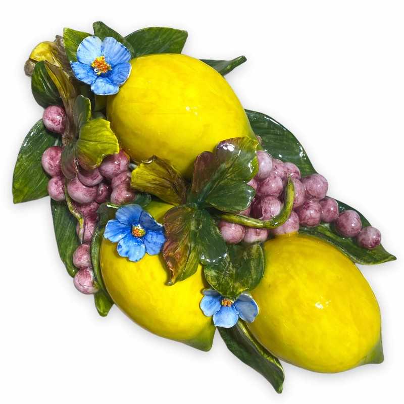 Bundle with Lemons and Grapes in ceramic made and decorated by hand - Measures about 35x18 cm - 