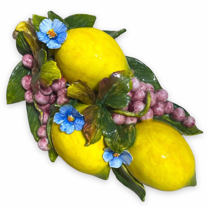Bundle with Lemons and Grapes in ceramic made and decorated by hand - Measures about 35x18 cm - 
