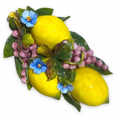 Bundle with Lemons and Grapes in ceramic made and decorated by hand - Measures about 35x18 cm - 