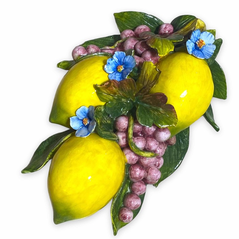 Bundle with Lemons and Grapes in ceramic made and decorated by hand - Measures about 35x18 cm - 