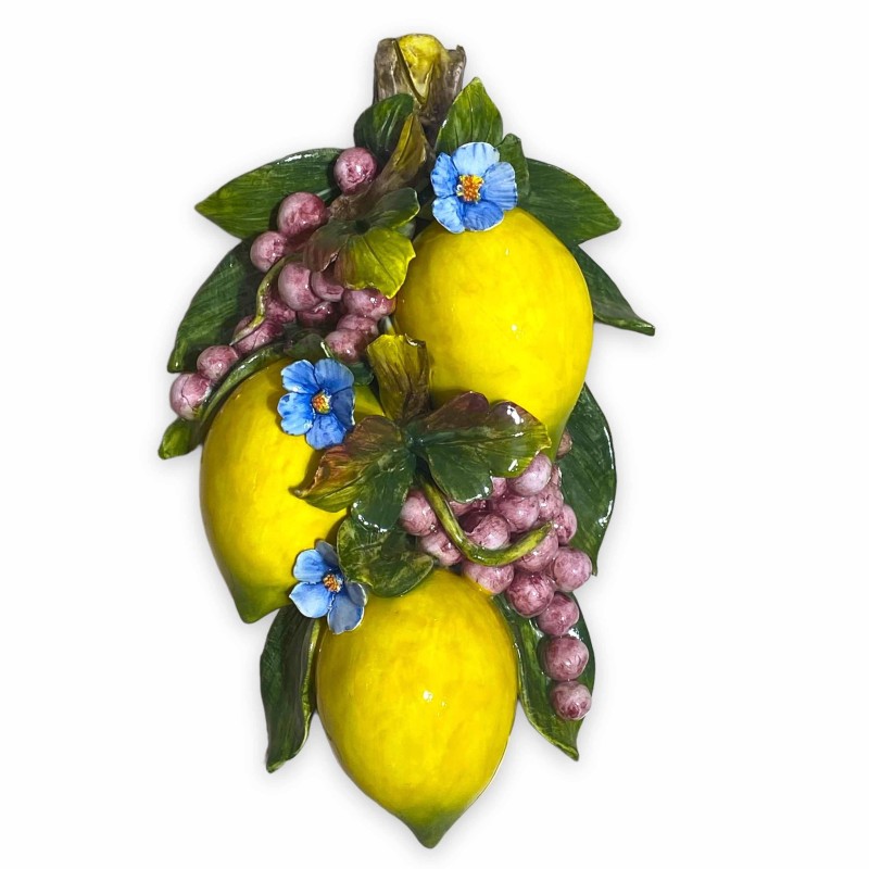 Bundle with Lemons and Grapes in ceramic made and decorated by hand - Measures about 35x18 cm - 