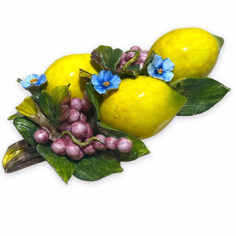 Bundle with Lemons and Grapes in ceramic made and decorated by hand - Measures about 35x18 cm - 