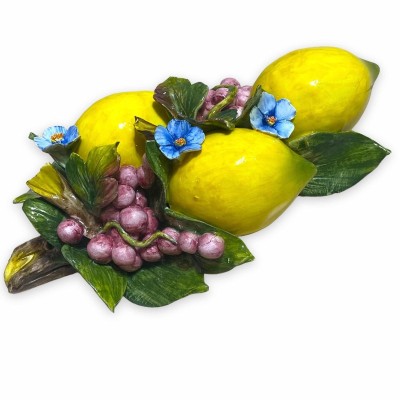Keramikbündel mit Zitronen und Weintrauben, handgefertigt und dekoriert – Maße ca. 35 x 18 cm - 