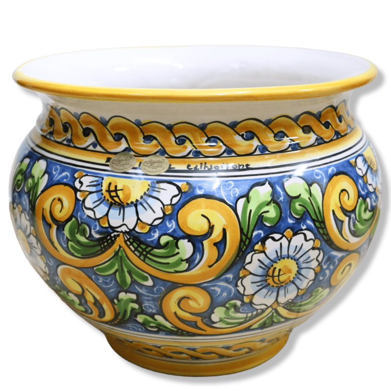 Cachepot Vaso per piante in ceramica Caltagirone, decoro Barocco e Floreale, con diverse opzioni dimensione (1pz) - 