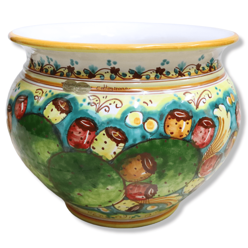 Macetero de cerámica Cachepot Caltagirone, decoración de higo chumbo, disponible en varios tamaños - Mod BR - 