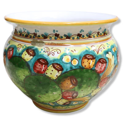 Cachepot Vaso per piante in ceramica Caltagirone, decoro pala di ficodindia, con diverse opzioni dimensione (1Unità) - 