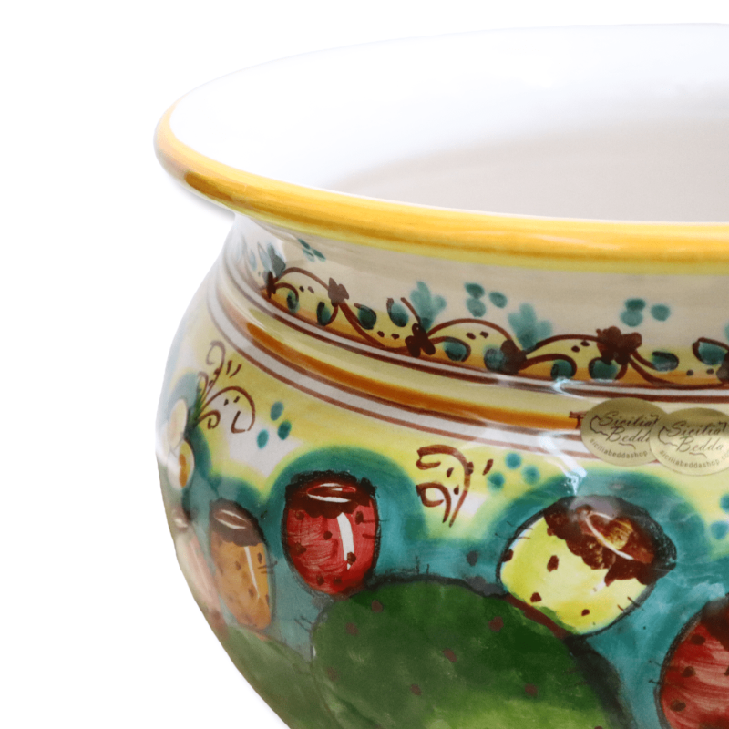 Cachepot Vaso per piante in ceramica Caltagirone, decoro pala di ficodindia, con diverse opzioni dimensione (1Unità) - 