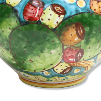 Cachepot Vaso per piante in ceramica Caltagirone, decoro pala di ficodindia, con diverse opzioni dimensione (1Unità) - 