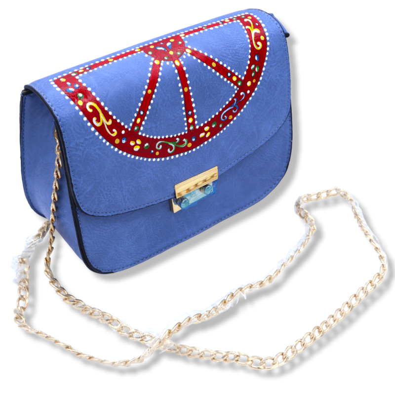 Faux leather shoulder bag with Sicilian cart wheel decoration - 