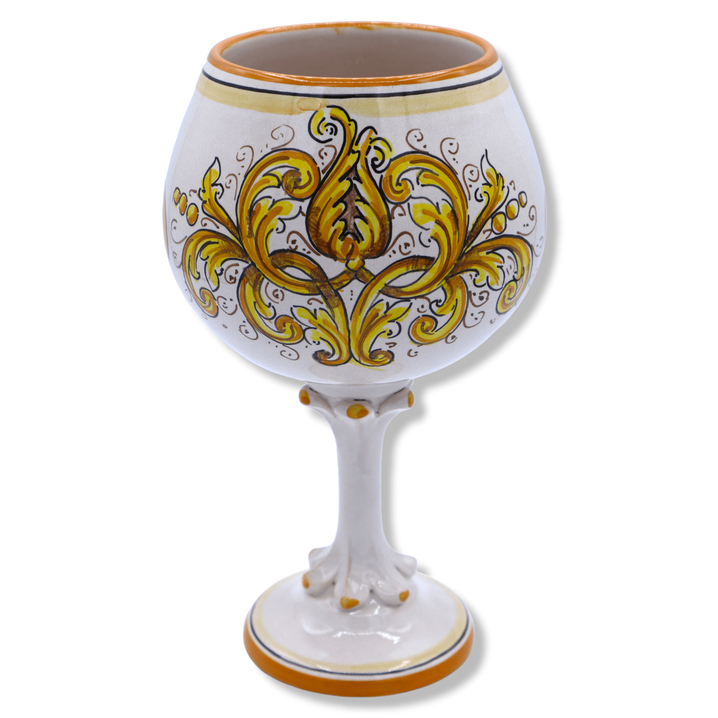 Copa De Cerámica De Caltagirone, Decorada Con Motivo Barroco Y Trenza, H 20 C