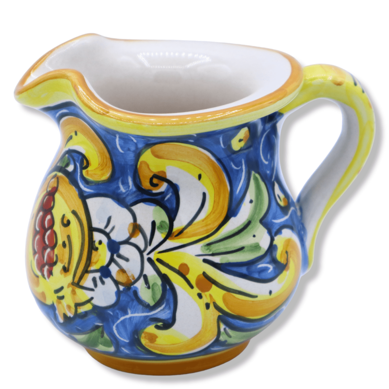 Brocca in ceramica di Caltagirone decorata con frutta, colore fondo selezionabile, h 10 x 12 L cm ca. (1Pz) Mod FL - 