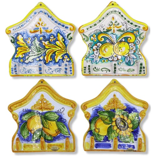 Cabide em cerâmica siciliana fina, porta-chaves, porta-panelas ou luvas, 20 h x 20 l cm aprox. (1pc) com opções de decor