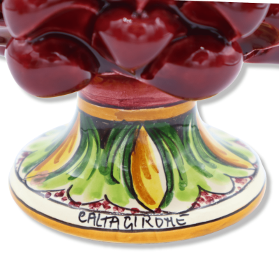 Szycylska ceramika Caltagirone, kolor Bordeaux z ozdobionym gumą, dekoracja przypadkowego gumy - (1pz) h 15 cm około. - 